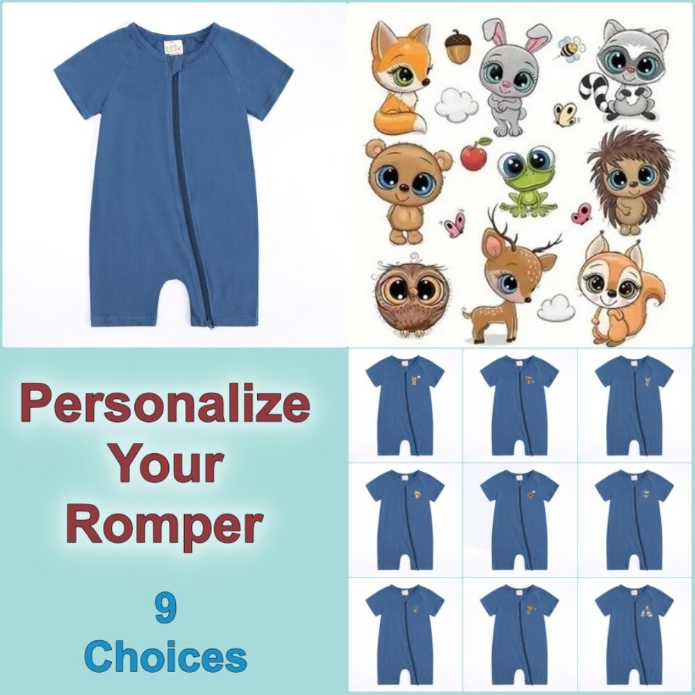 NWT*3-6m BABY ROMPER Shorts Double Zipper Blue Cotton Play-Sleep Custom Design